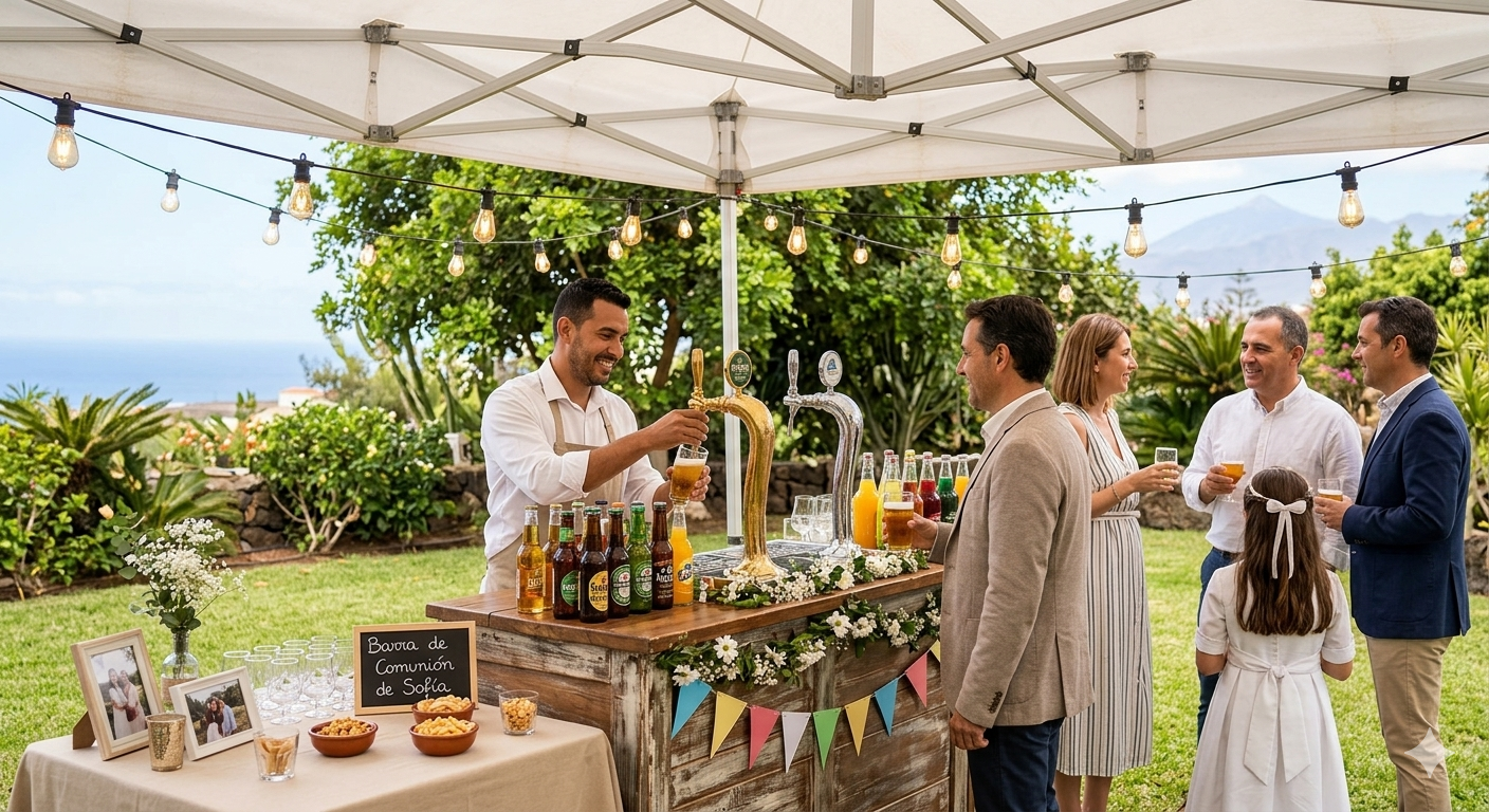 Elegant outdoor celebratory bar setup with premium beer taps